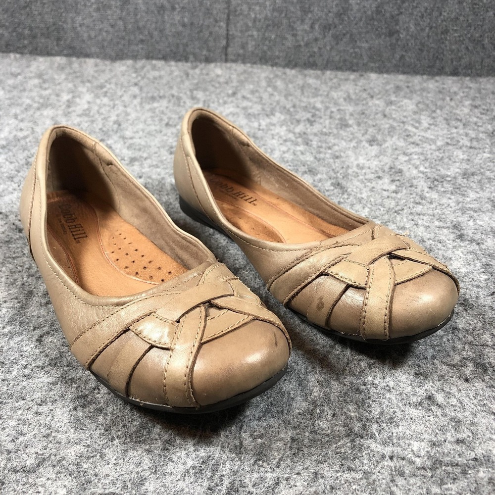 Cobb Hill Womens 10 Beige Leather‎ Ballet Flats Woven Toe Comfort Shoes